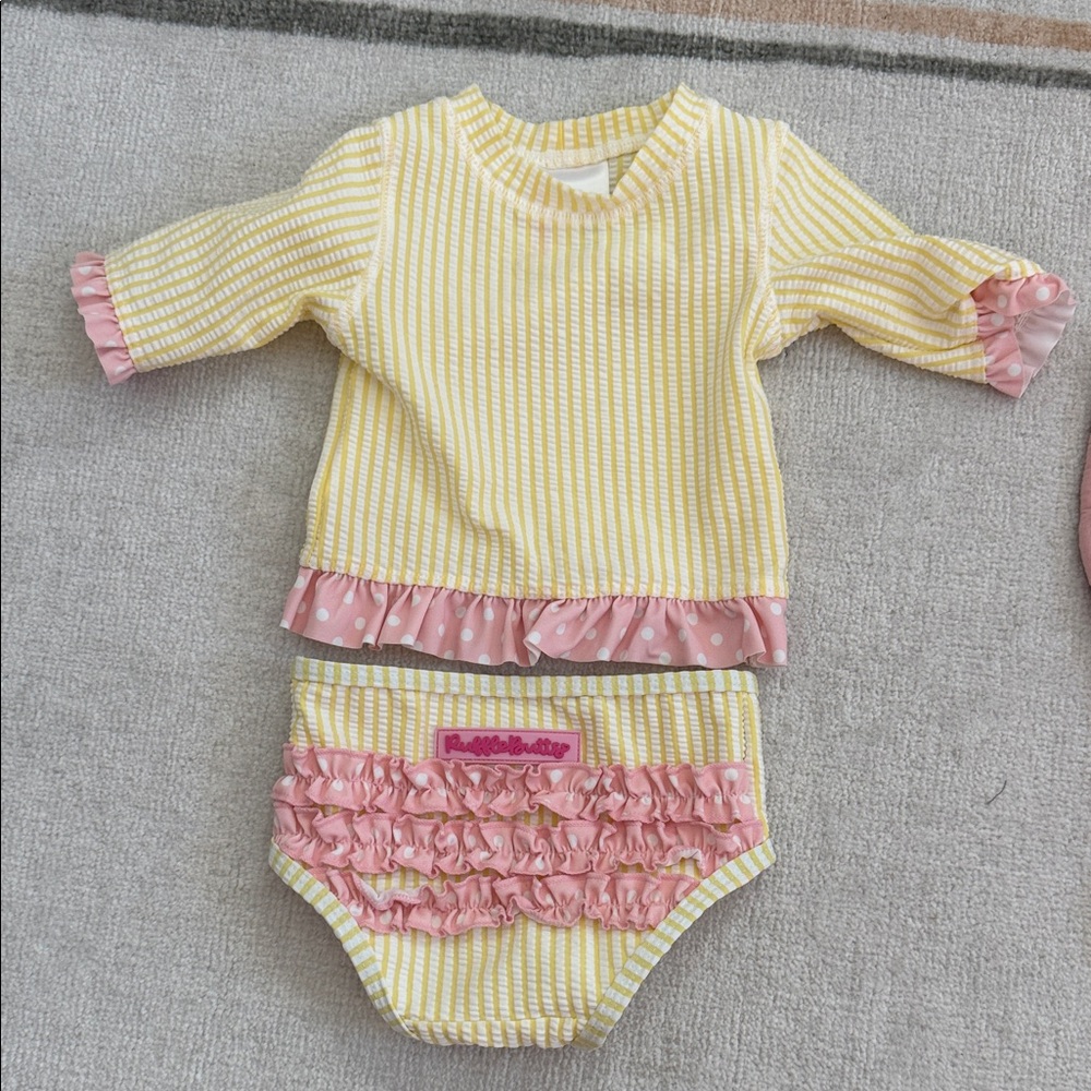 Ruffle Butts Yellow and Pink Striped Swim Diaper Cover